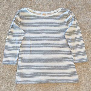 Talbots Grey and White Striped 3/4 Sleeve Tee Size M